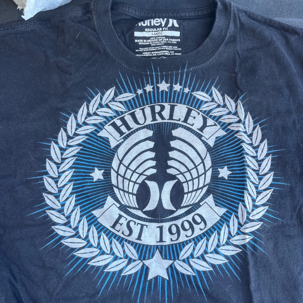Hurley Black Tee with Blue and White Graphic